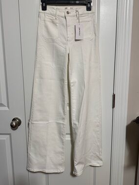 Frame Denim Cream High-Rise Wide-Leg Jeans